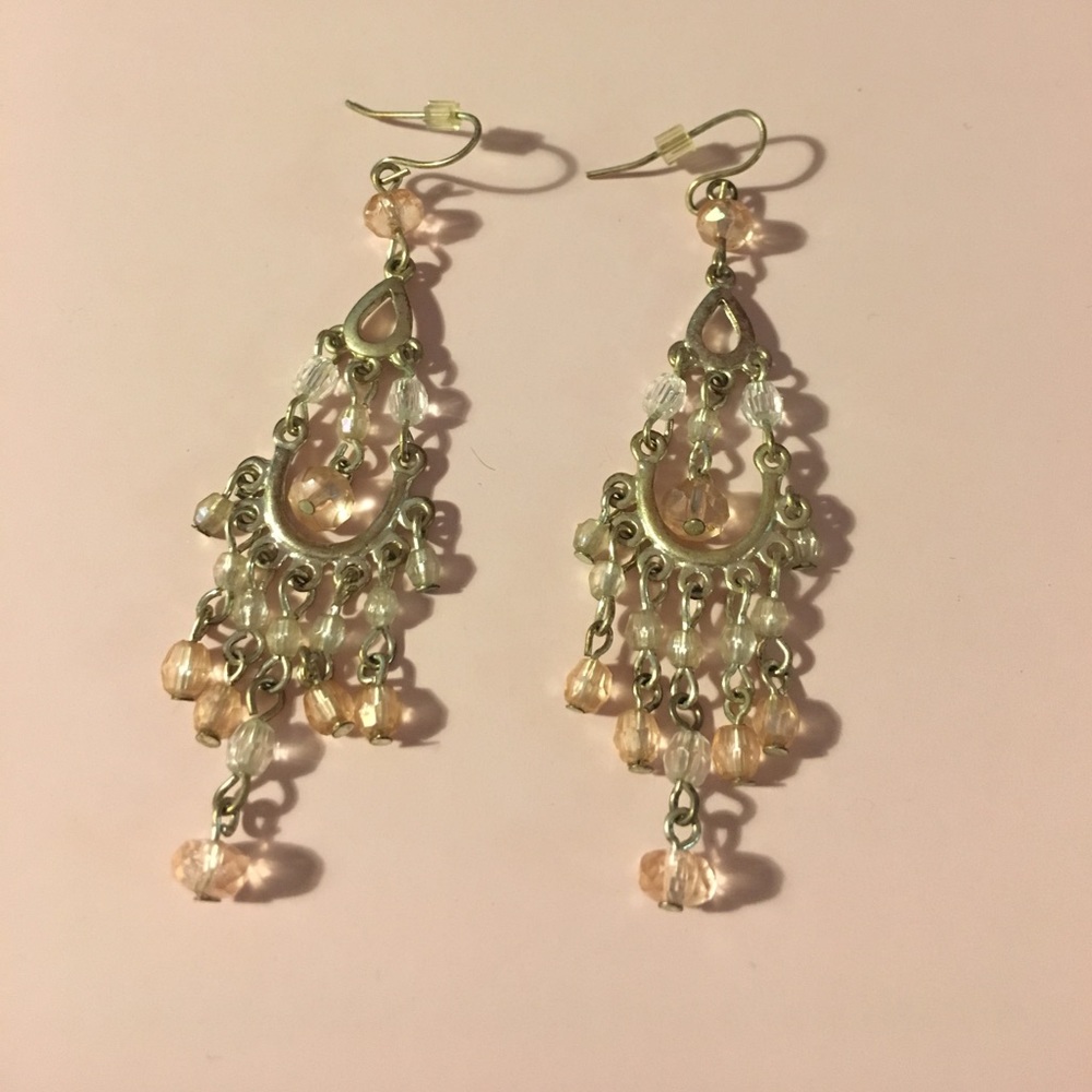 Pink And clear beads chandelier earrings