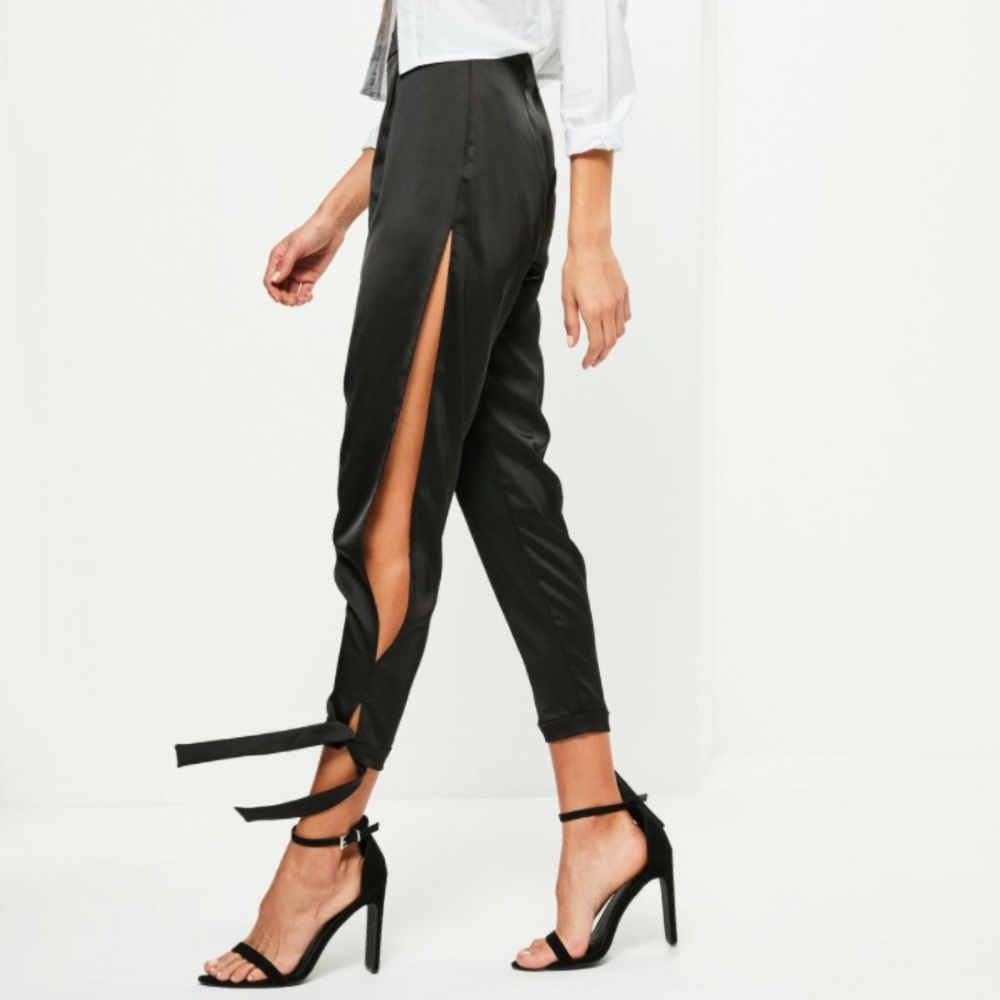 High slit black trousers