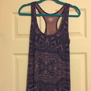 Purple and pink patterned maxi dress.  Racer back