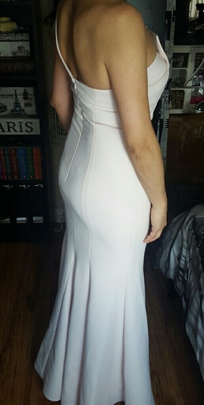 One Shoulder Blush Evening Gown w a crystal bow. - Picture 2 of 4