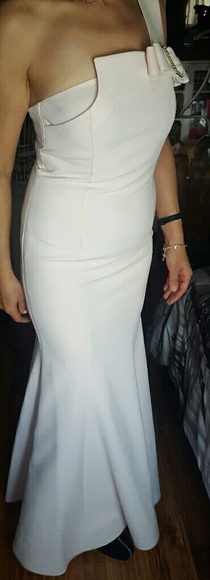 One Shoulder Blush Evening Gown w a crystal bow. - Picture 4 of 4