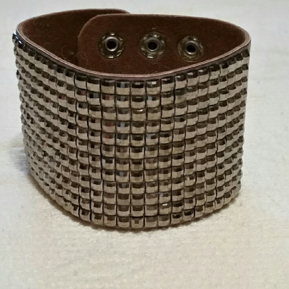 New Taupe metallic bracelet with clear rhinestones