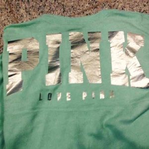 VS Pink Mint Foil Varsity Crewneck