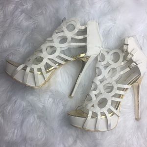 White Cutout Platform Heels (w/ Gold Soles)