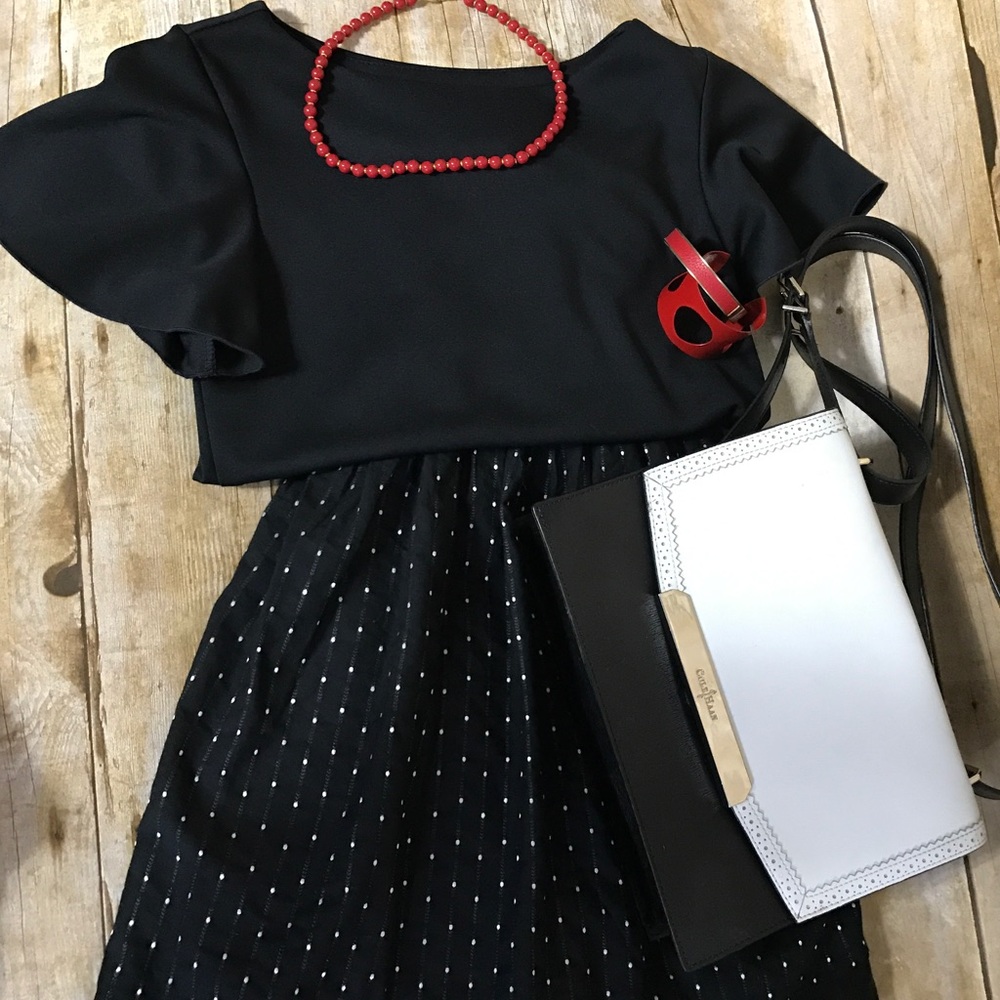 Black Skirt with Mini White Polkadots!