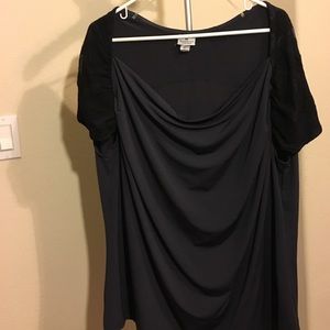 A dark grey shirt with black lace arms