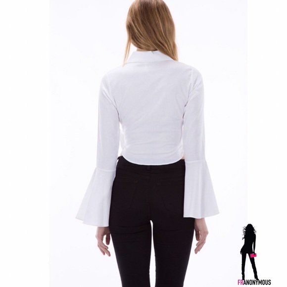 Waist Bow Tie Bell Sleeve Shirt - Picture 2 of 5