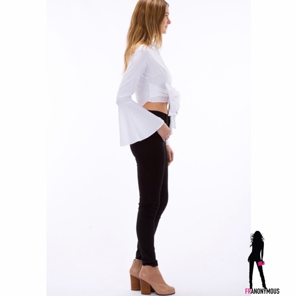 Waist Bow Tie Bell Sleeve Shirt - Picture 3 of 5