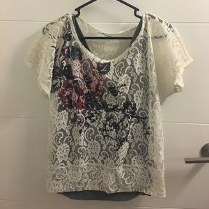 Lace short sleeve shirt with pattern