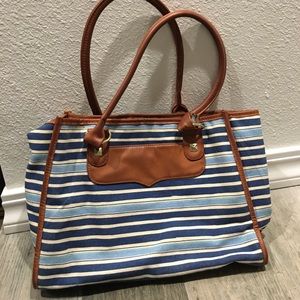 Blue striped handbag