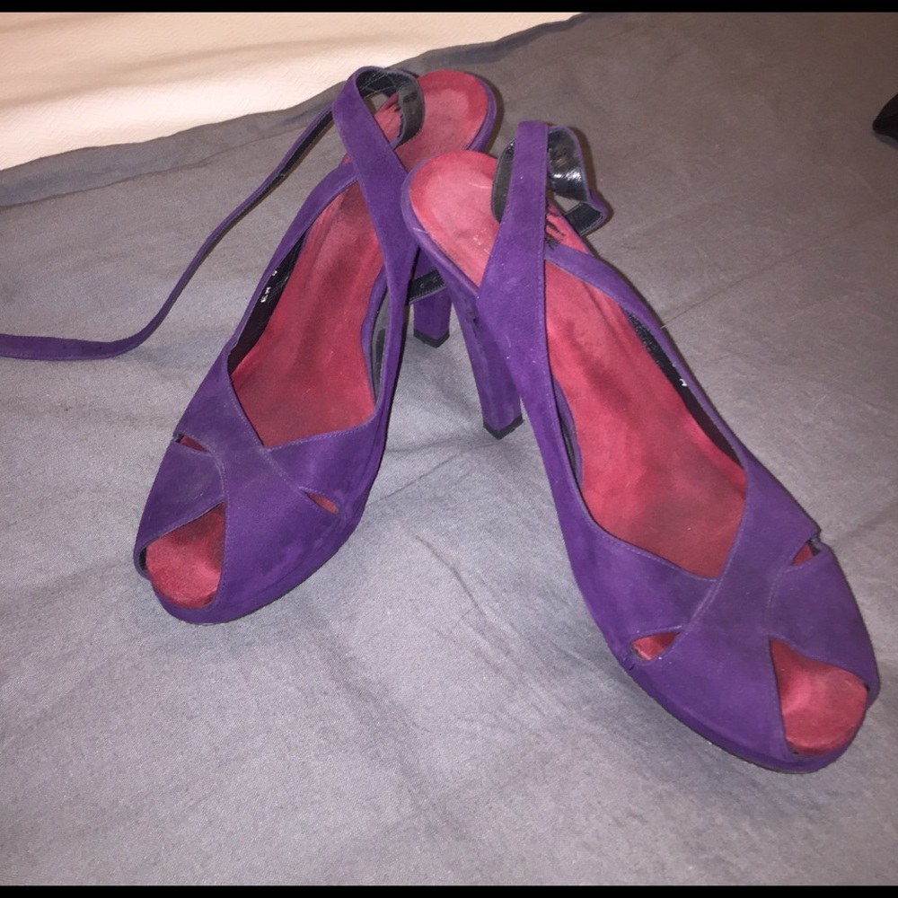 Stuart Weitzman Purple suede peep toes