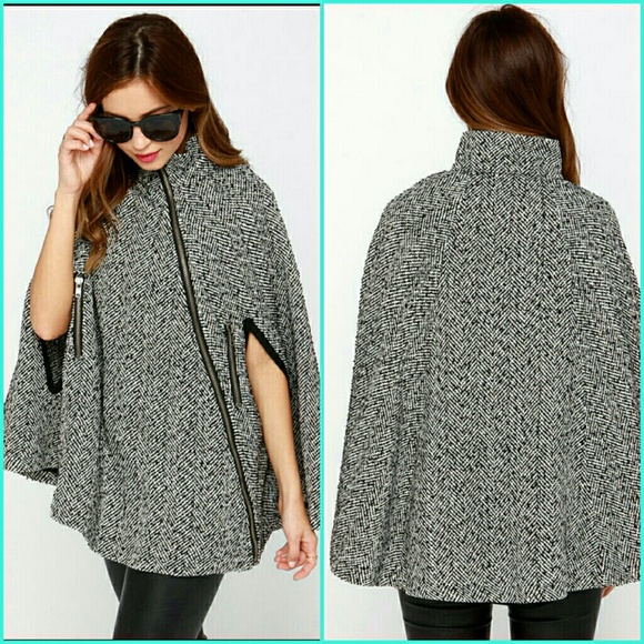 Tweed Side Zipper Fashion Cape - Picture 2 of 5