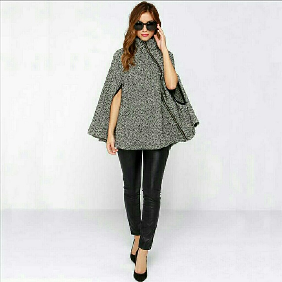 Tweed Side Zipper Fashion Cape - Picture 4 of 5