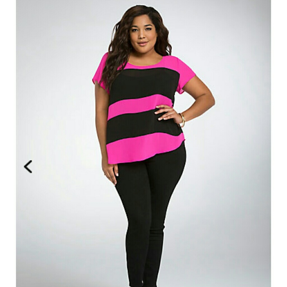 Pink and black sheer blouse