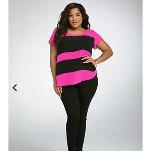 Pink and black sheer blouse