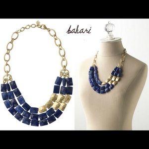 Stella & Dot Acrylic Stone Blue Gold Necklace