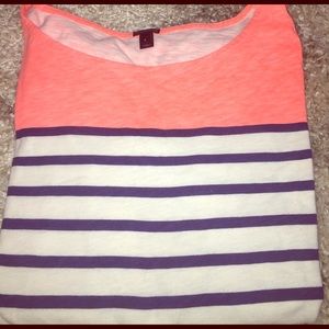 J.Crew 3/4 Sleeve Boatneck Navy Striped Coral Tee