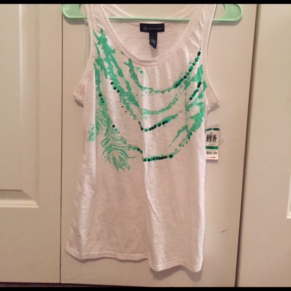 INC White and Green Tank Top.