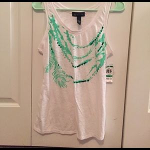 INC White and Green Tank Top.