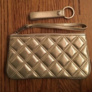 Marc Jacobs champagne gold foil wristlet +key ring