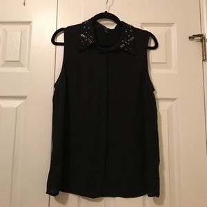 Sleeveless Top with Beaded Collar