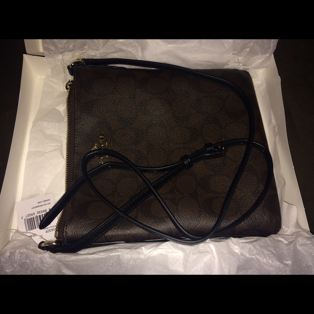 Coach North/South Signature Brown Crossbody Bag