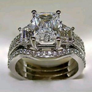 3.10 ct Radiant cut CZ ring with 2 matching bands
