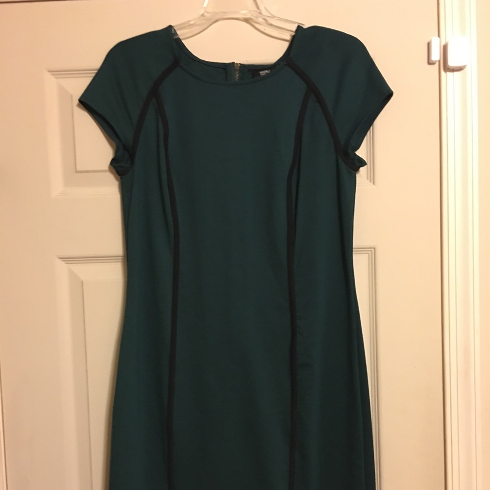 Emerald green with black piping fitted mid length