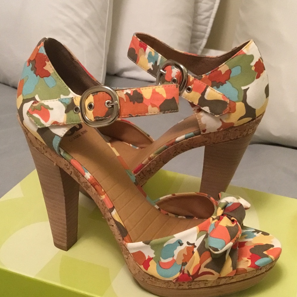 Multi colored ankle strap platform