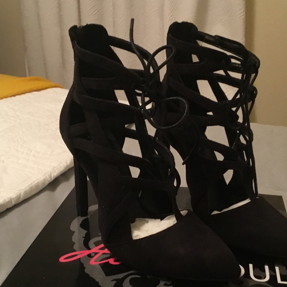 Lace up heels with back zip closure