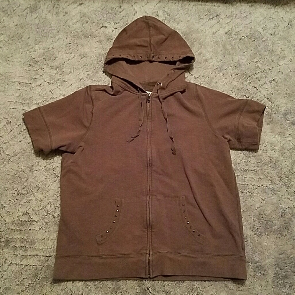 Short Sleeve Studded Zip Up