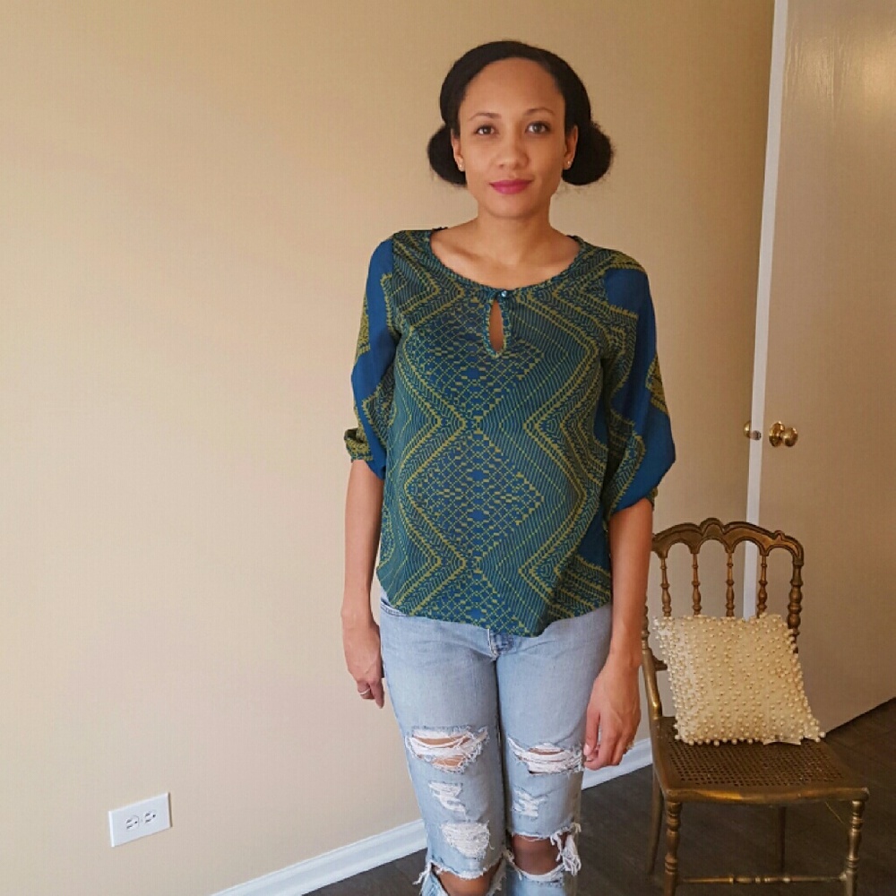 Francesca Collection Groovy Blouse (Blue & Green)