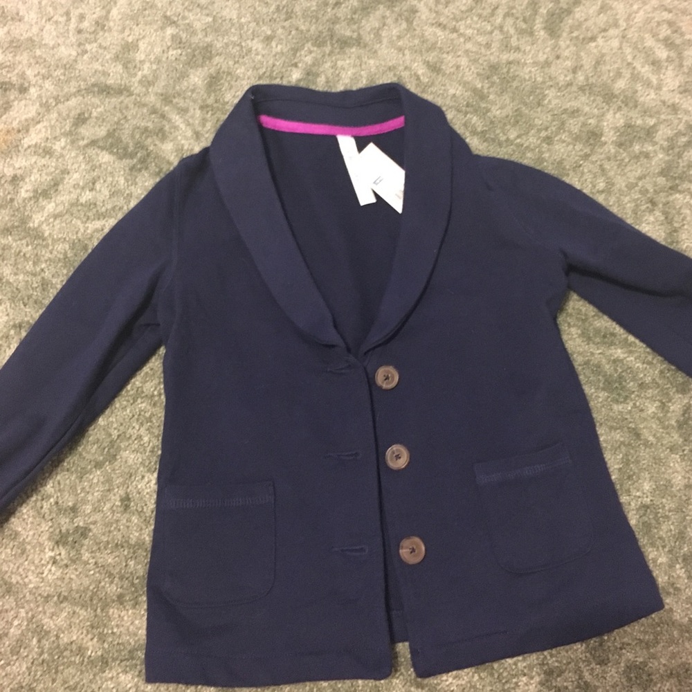 Navy blue button up sophisticated knit jacket