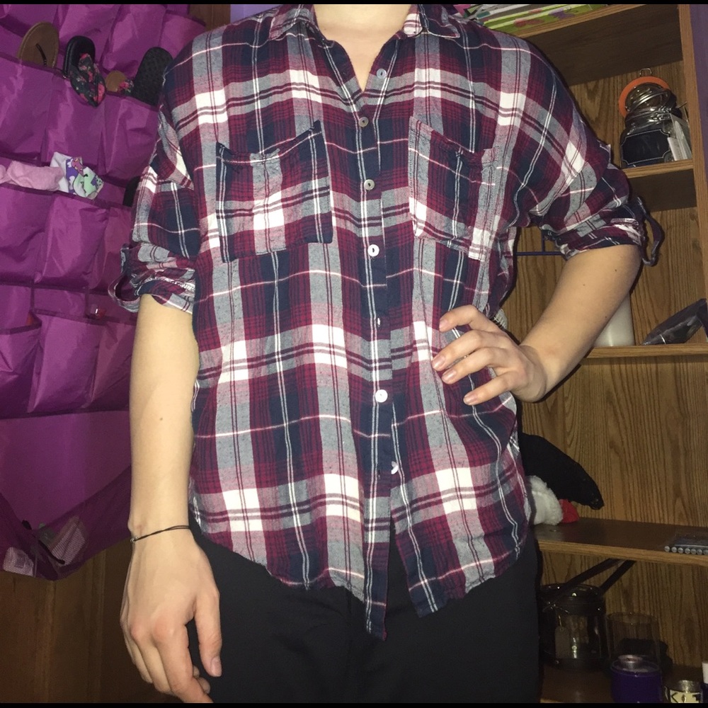 Blue, pink and white flannel button down