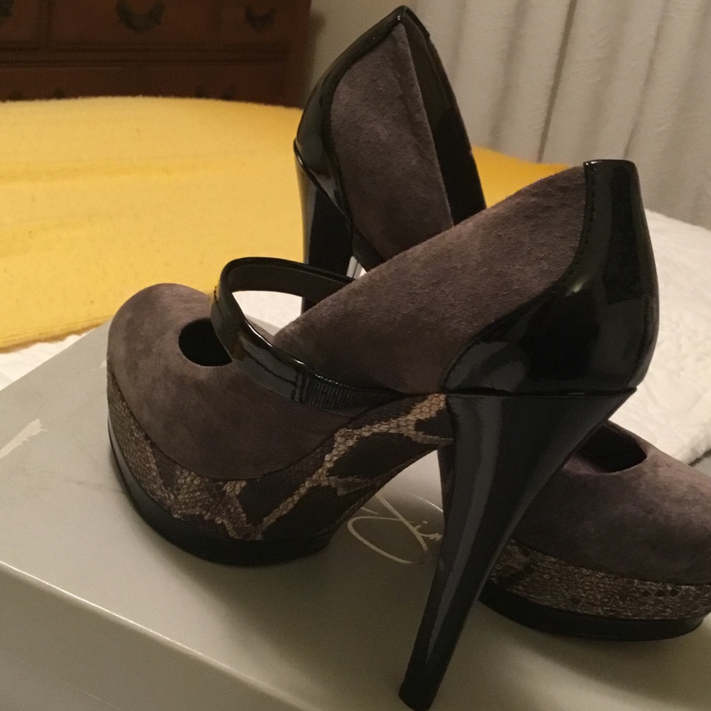Suede and snake skin platforms