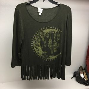 Moon and feather fringe top