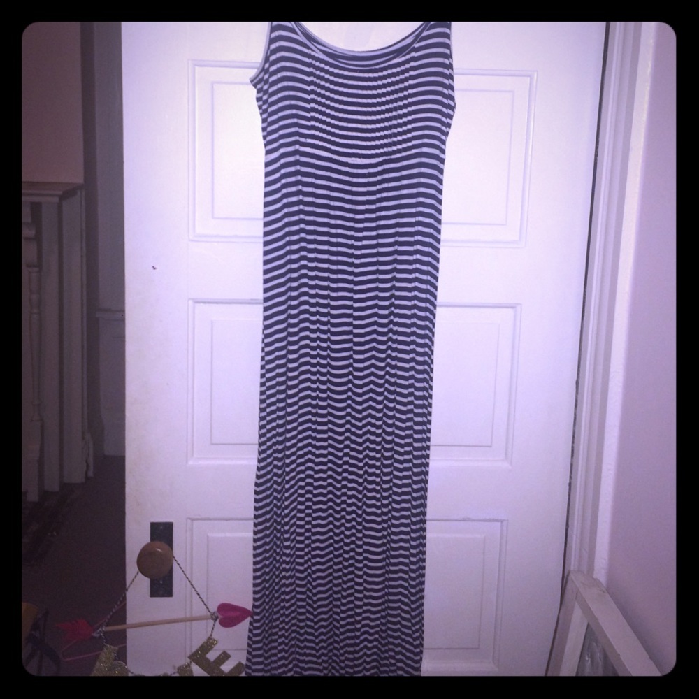 Navy and white striped jumper