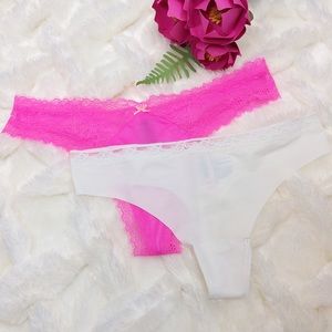 NEW Victoria Secret Set of Fuchsia & White Thong