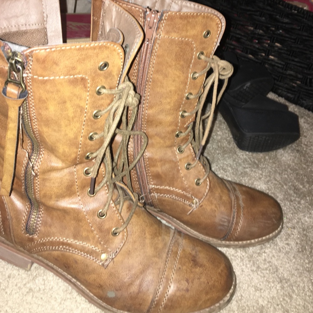 Brown combat boots