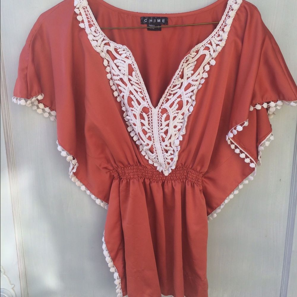 SOLD<Chime silk boho embroidered, crochet