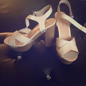 Chunky platform heel shoes.