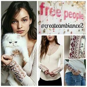Free People Embroidered Cuff Thermal Top