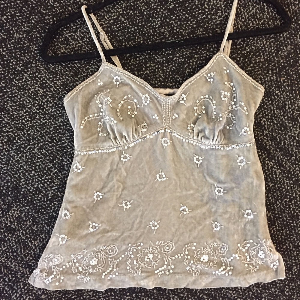 Beautiful Embroidered Silver Velvet Tank