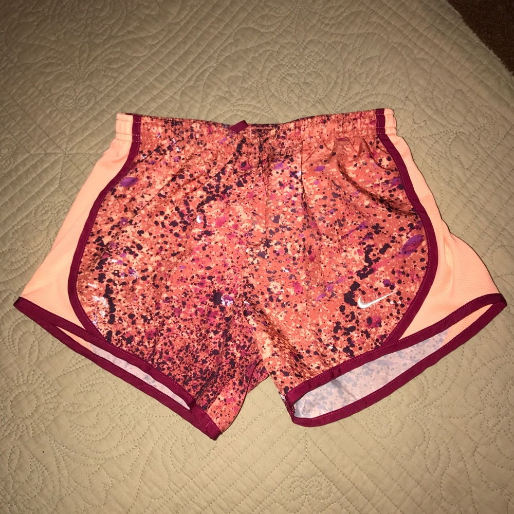 Peach multi color speckled kids  Nike shorts