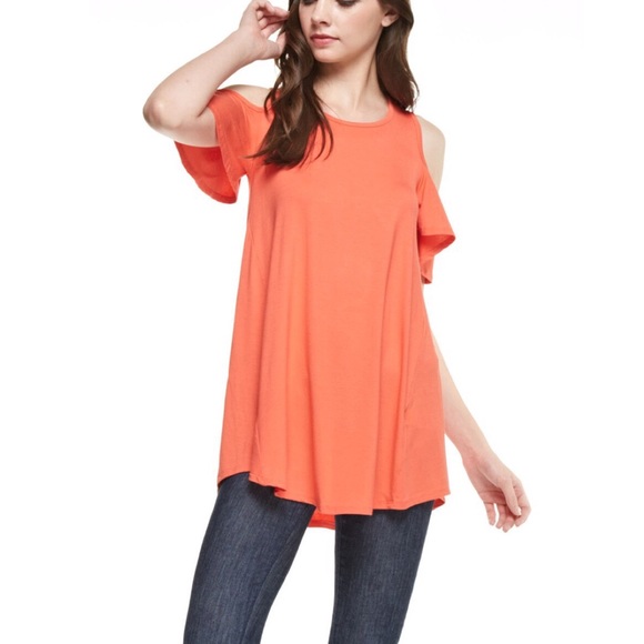 Tops - 🆕 Basic comfy coral cold shoulder tunic top
