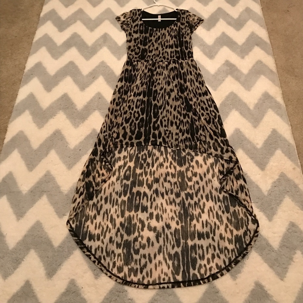 Black leopard print high low dress
