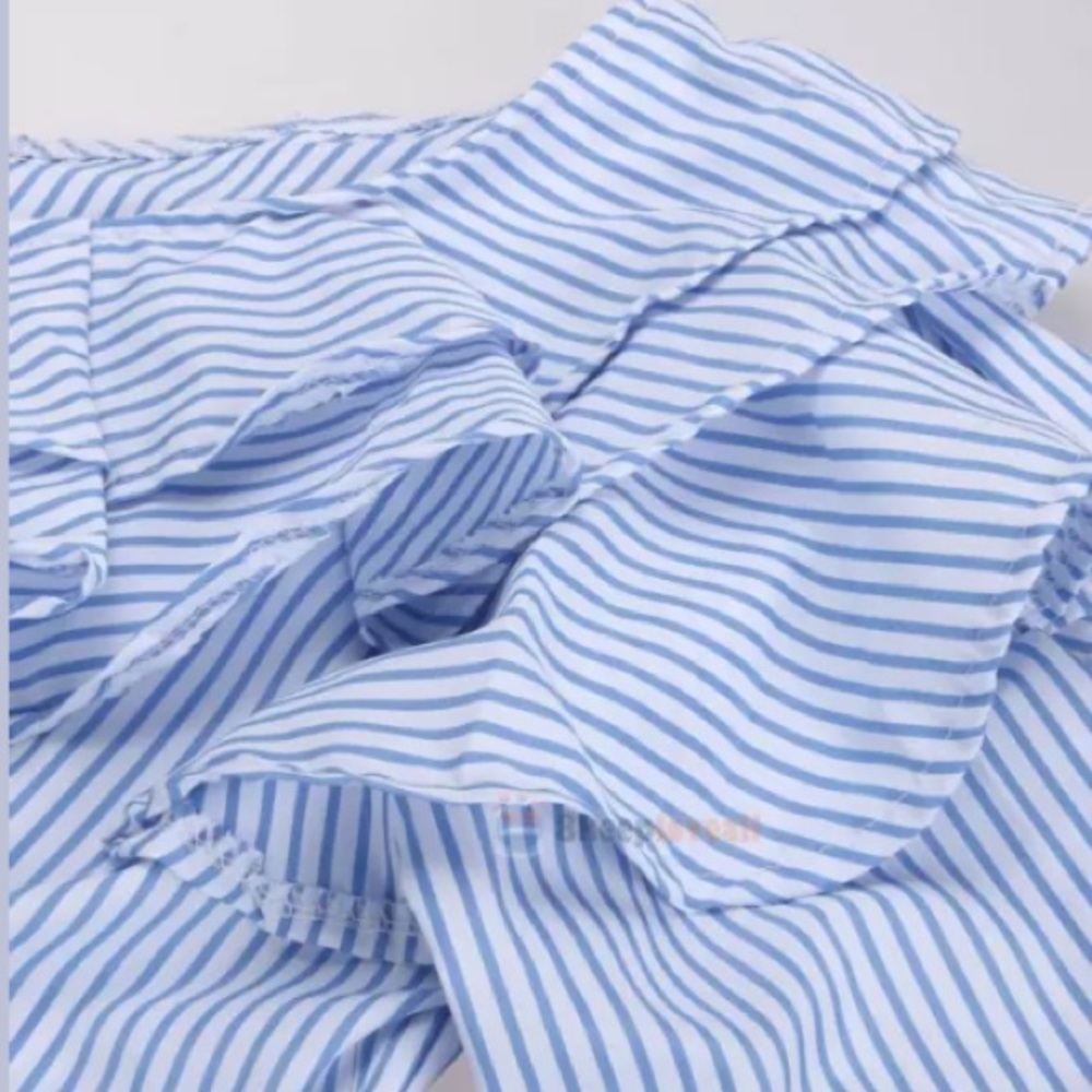 ๐ HP ๐ Blue & White Ruffle Off Shoulder Top - Picture 4 of 8