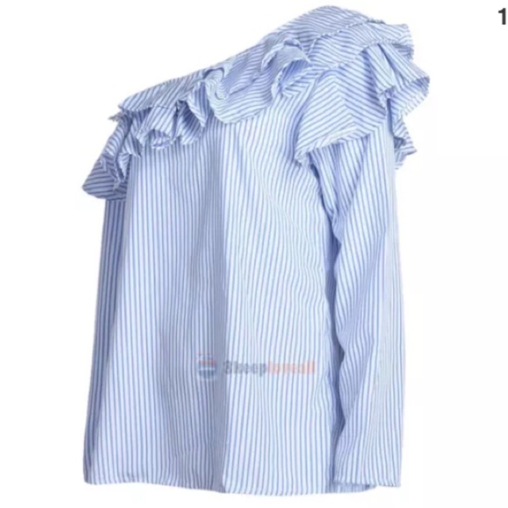 ๐ HP ๐ Blue & White Ruffle Off Shoulder Top - Picture 6 of 8