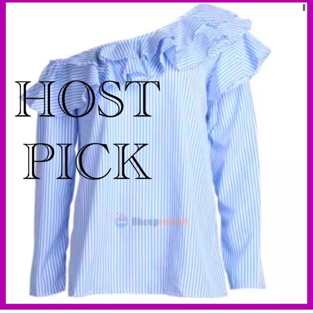 ๐ HP ๐ Blue & White Ruffle Off Shoulder Top - Picture 8 of 8