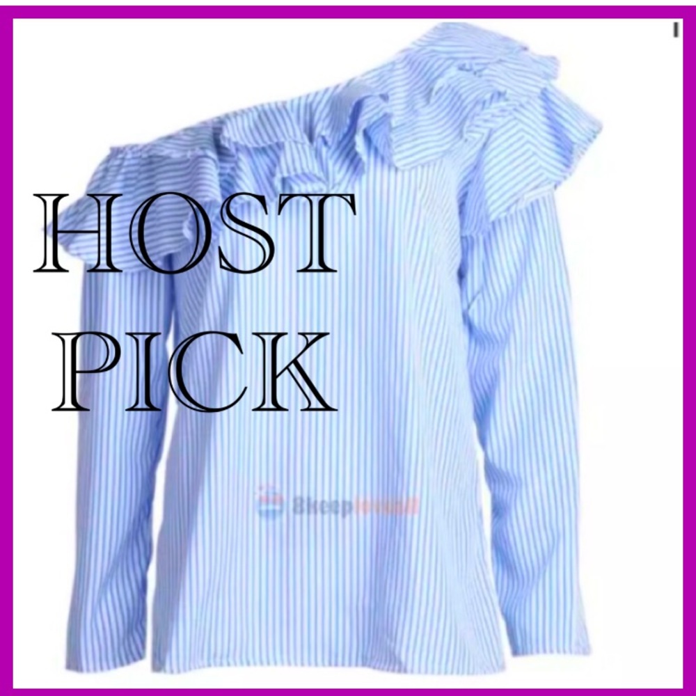๐ HP ๐ Blue & White Ruffle Off Shoulder Top - Picture 3 of 8